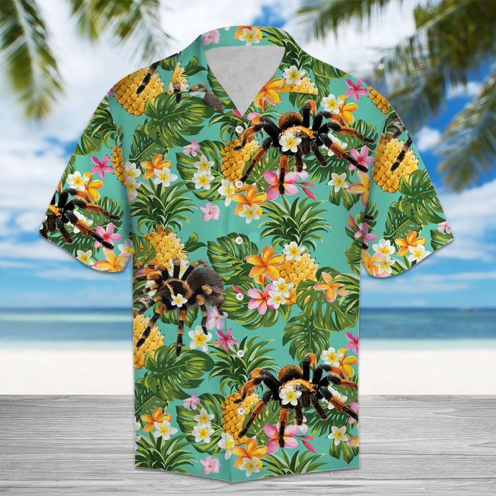 Tropical Pineapple Spider 3D Hawaiian Shirt For Men With Vibrant Colors And Textures{Size}