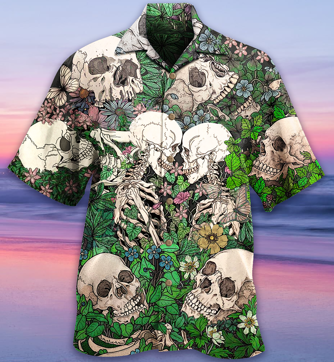 Skull Couple Kiss - Hawaiian Shirt{Size}