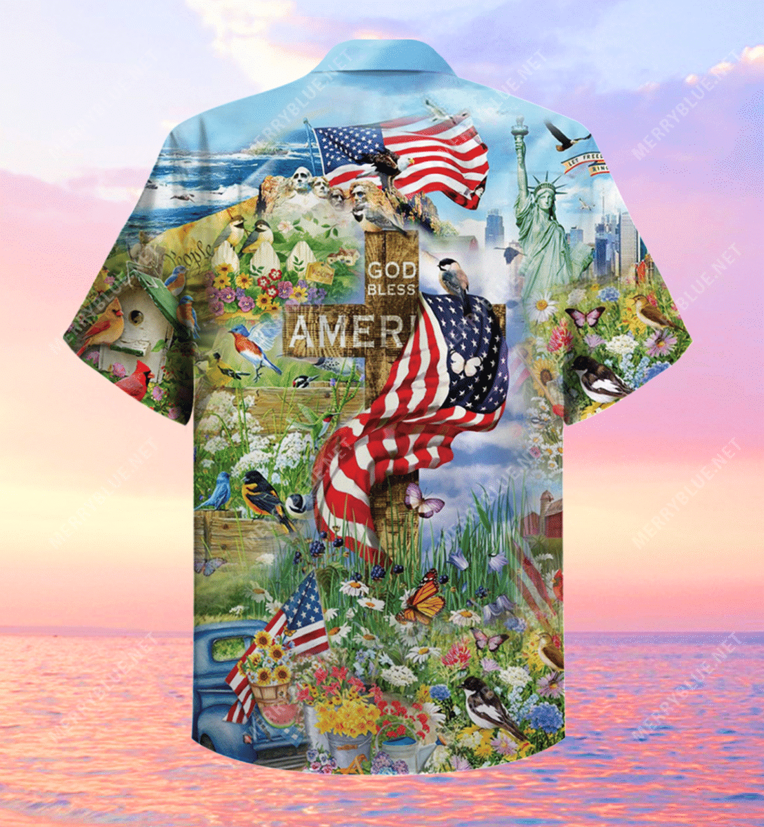 Shop God Bless America Unisex Hawaiian Shirt{Size}