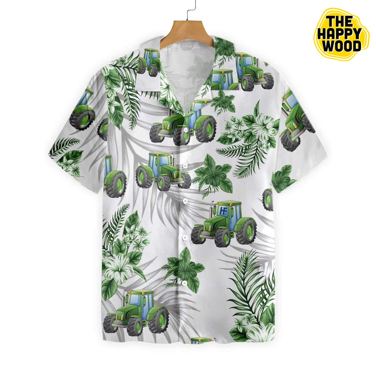 Tropical Green Tractor Hawaiian Hawaii Shirt{Size}