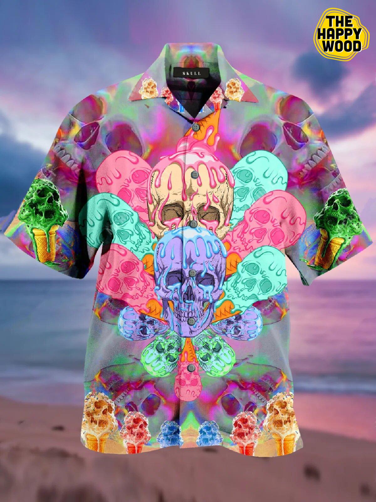 Skull Cream 3D Hawaiian Hawaii Shirt{Size}