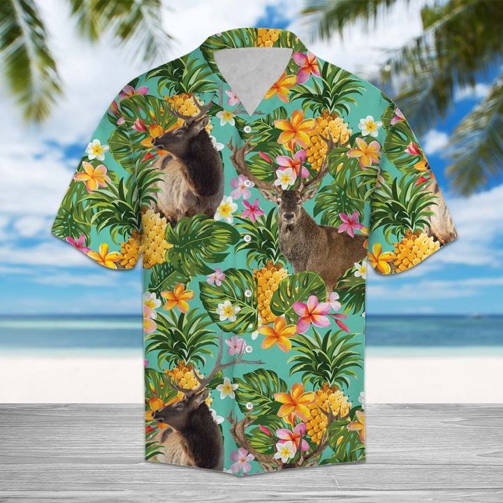 Tropical Pineapple Reindeer 3D Hawaiian Shirt For Men With Vibrant Colors And Textures{Size}