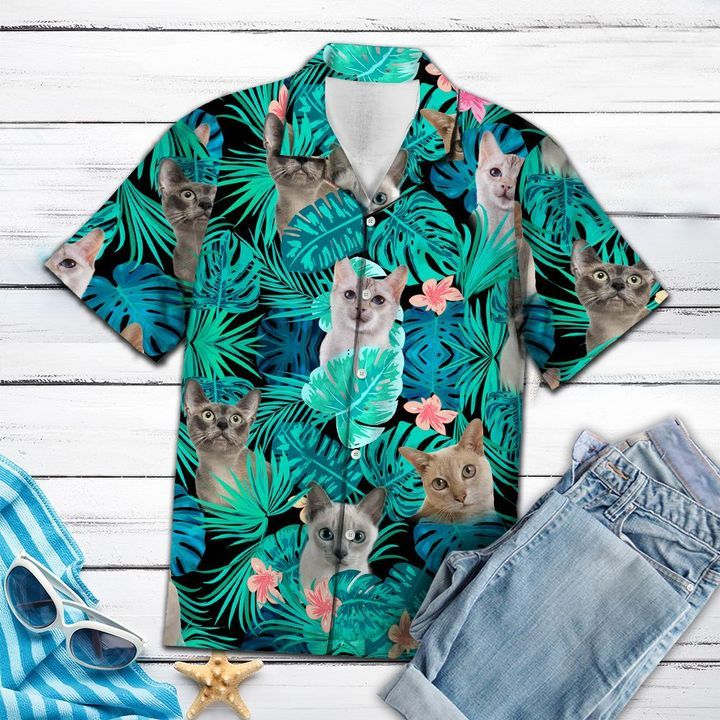 Tonkinese Green Tropical Hawaiian Shirt For Men With Vibrant Colors And Textures{Size}