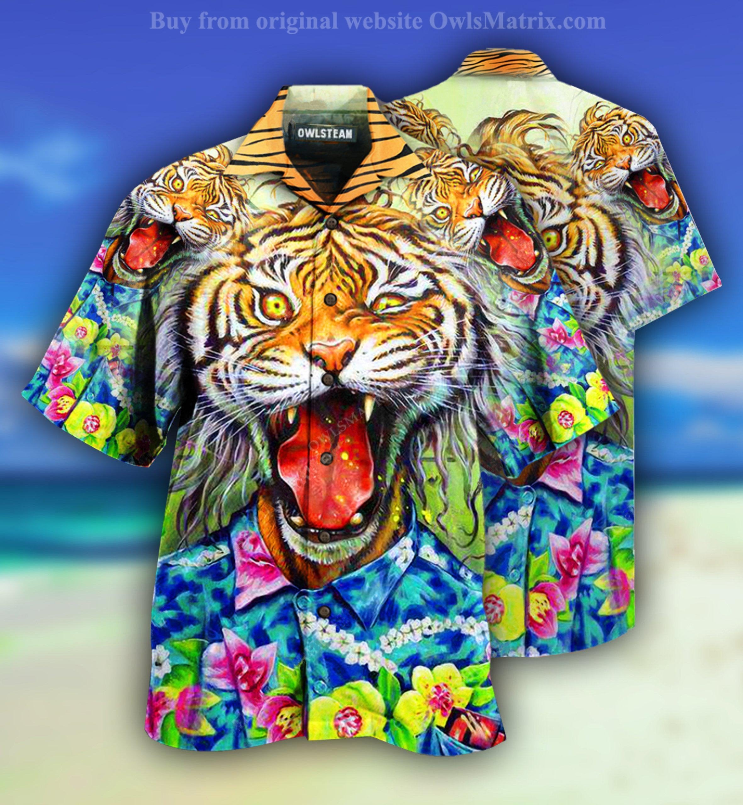 Tiger Awesome With Flowers - Hawaiian Shirt{Size}