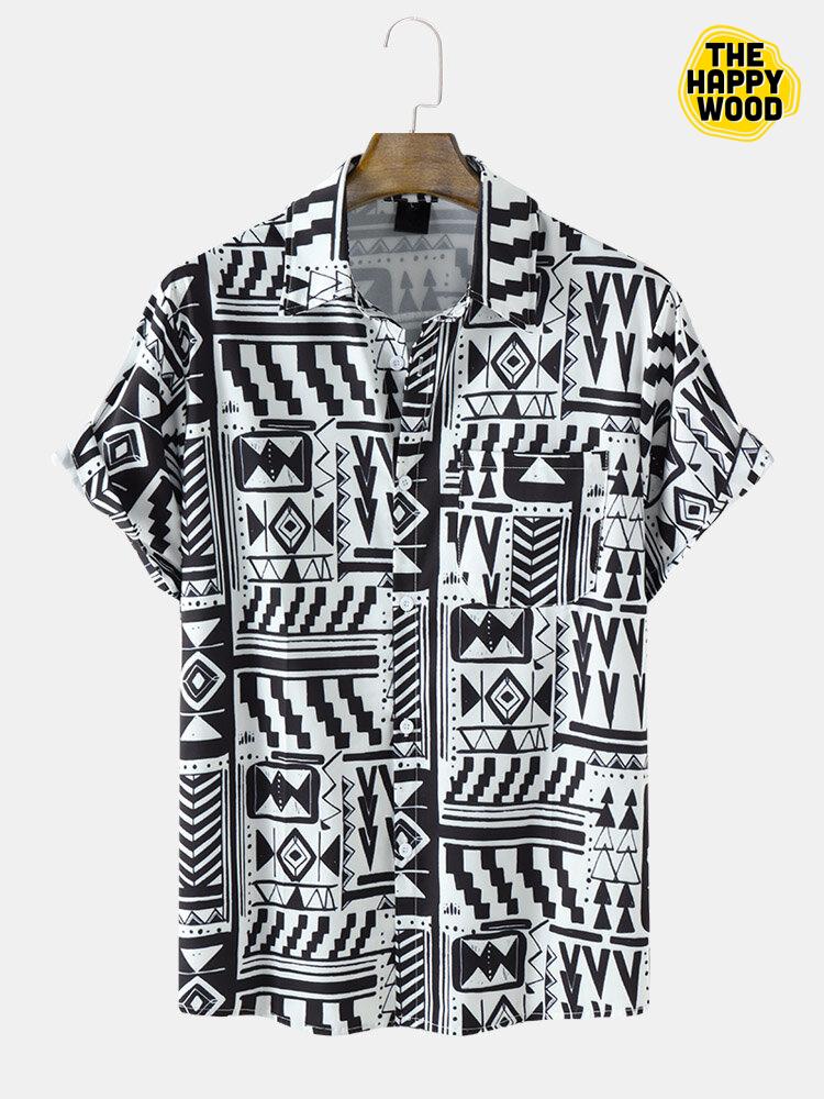 Tribal Monochrome Print Hawaiian Hawaii Shirt{Size}