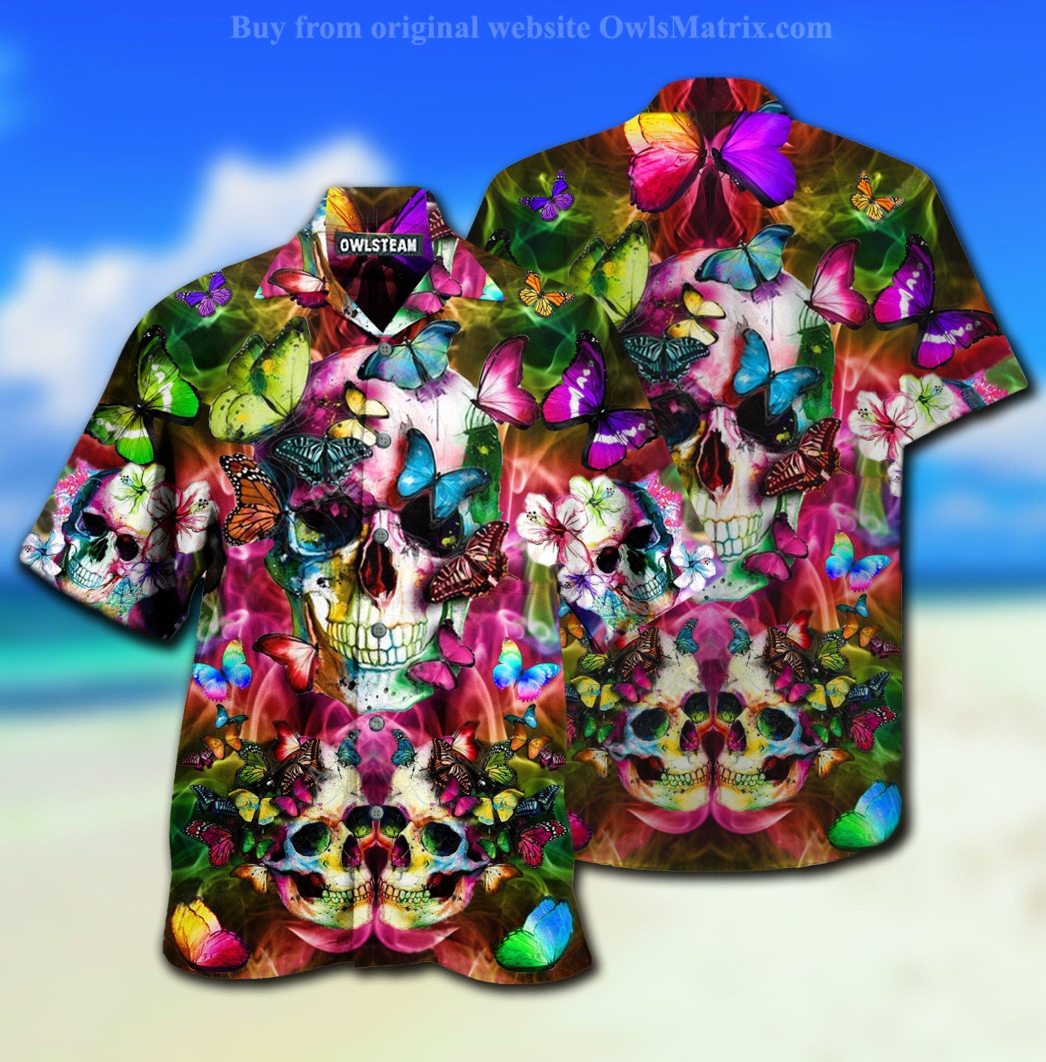 Skull Beautiful Love Butterfly - Hawaiian Shirt{Size}