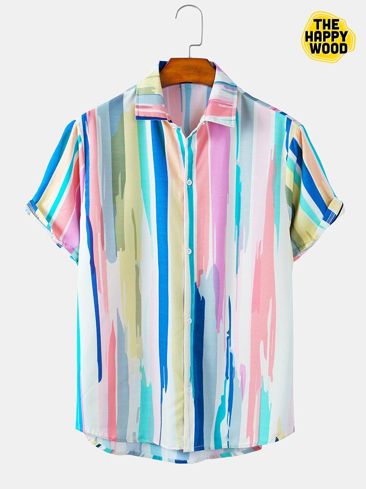 Striped Printed Gradient Hawaiian Hawaii Shirt{Size}