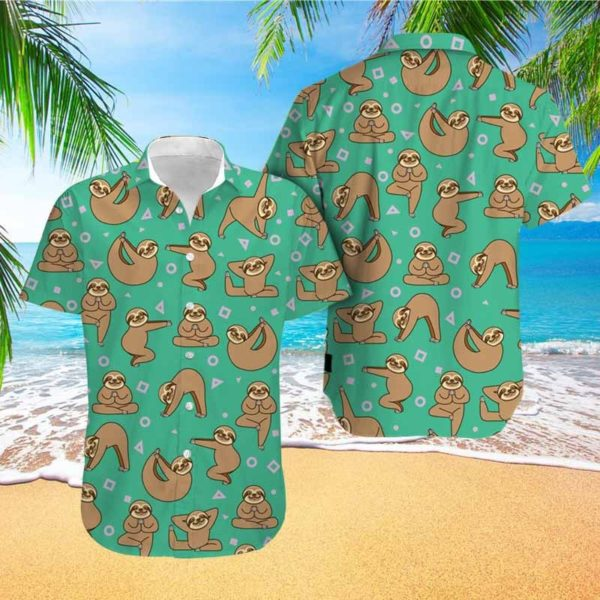 Sloth Hawaiian Shirt - Cute Sloth On Green Background Hawaiian Shirt - Gift For Sloth Lovers{Size}