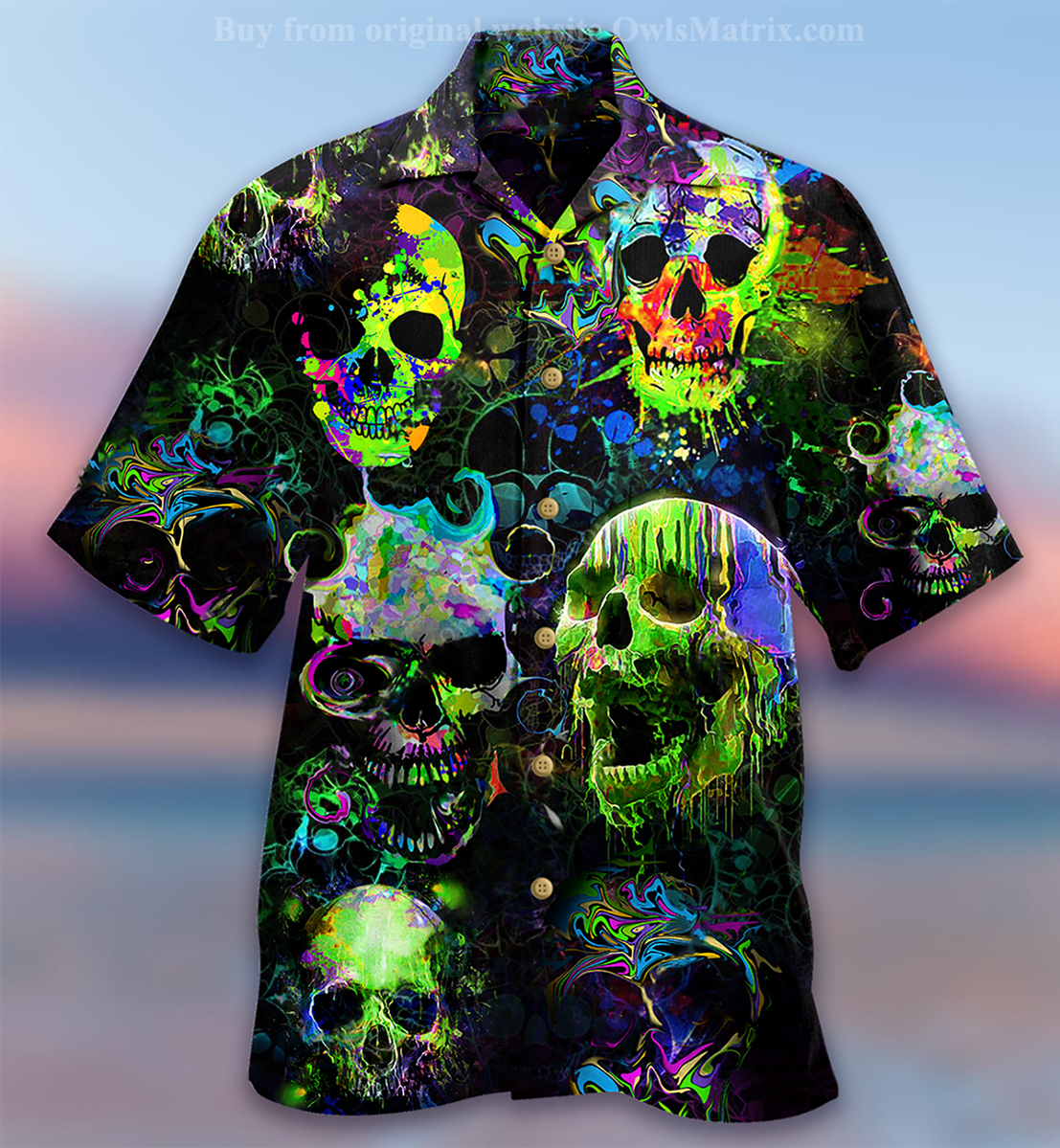 Skulls Green Color Splash Limited - Hawaiian Shirt{Size}