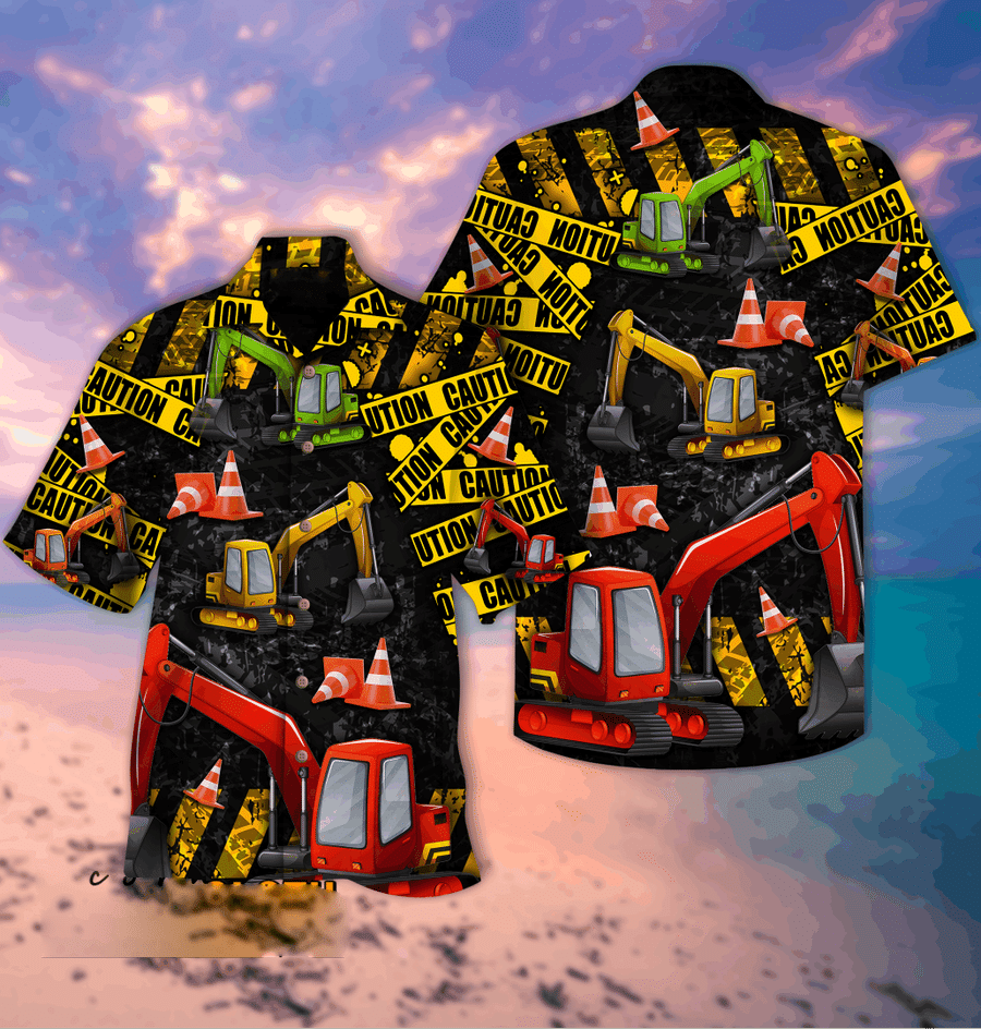 Work Hard With Excavator Aloha Hawaiian Shirts #Dh{Size}