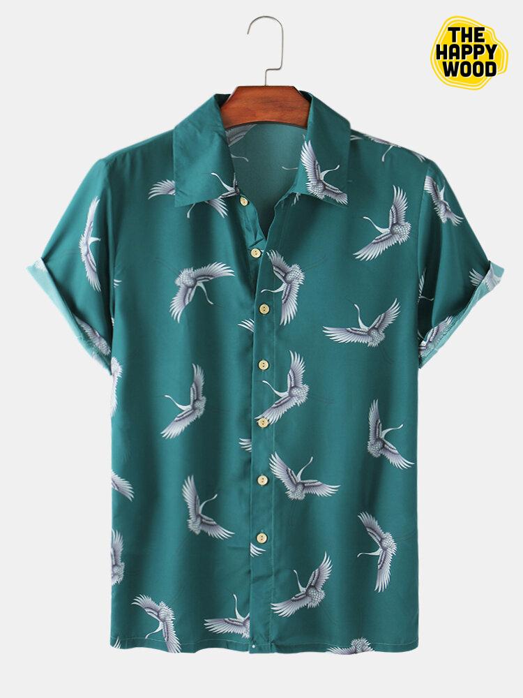 Vintage Crane Print Hawaiian Hawaii Shirt{Size}