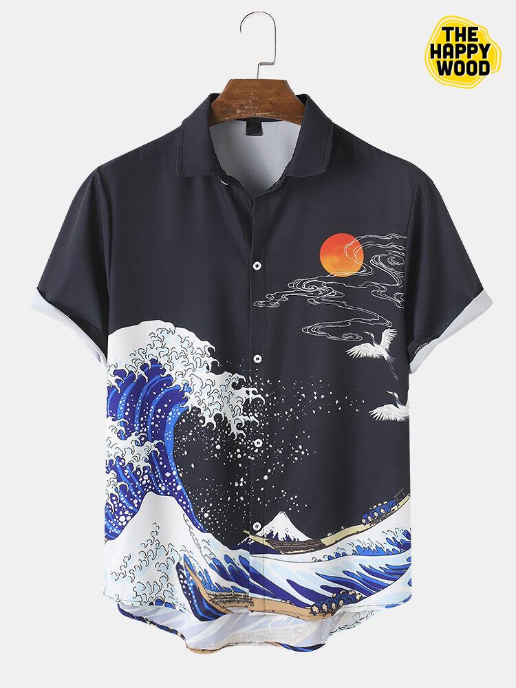 Wave & Carp Ukiyoe Print Hawaiian Hawaii Shirt{Size}