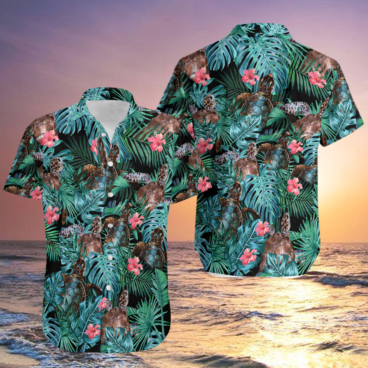 Turtle Tropical All Over Printed Hawaiian Shirt Size S - 5Xl{Size}