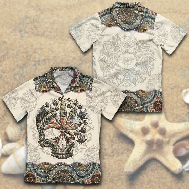 Weed Skull Mandala Pattern Hawaiian Shirt | Crazy Funny Hawaiian Shirt | Vintage Hawaiian Shirt{Size}