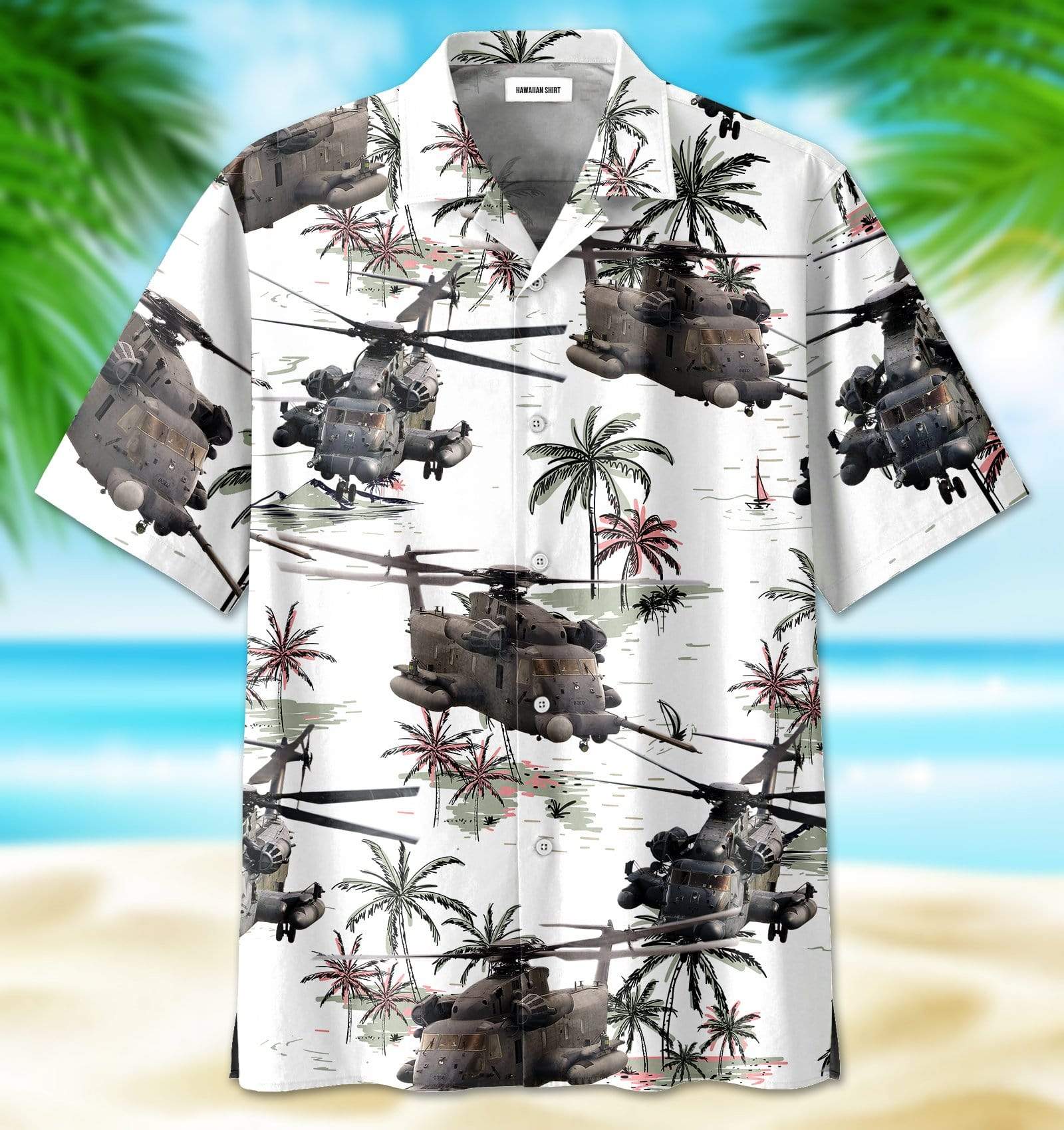 White Pattern Sikorsky Mh-53 Pave Low Hawaiian Aloha Shirts Or Beach Shorts{Size}