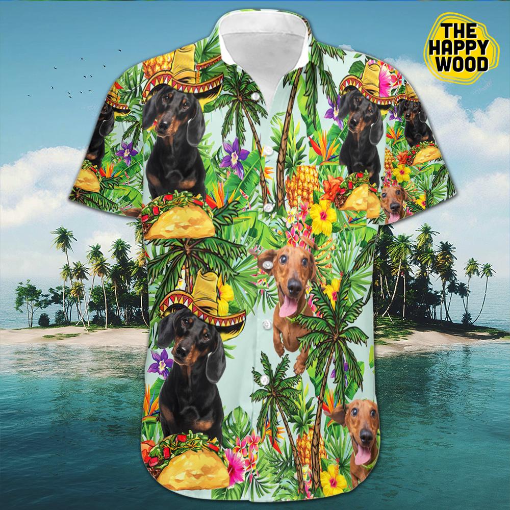 Taco Dachshund Wiener Mexican Sombrero Green Hawaiian Hawaii Shirt{Size}