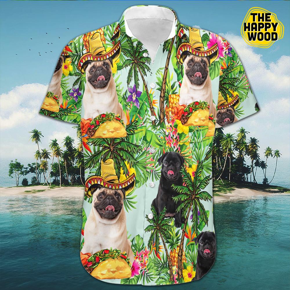 Taco Pug Mexican Sombrero Green Hawaiian Hawaii Shirt{Size}