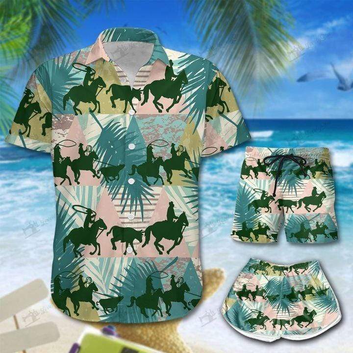 Team Roping Hawaiian Aloha Shirts Or Beach/ Women Shorts #Dh{Size}