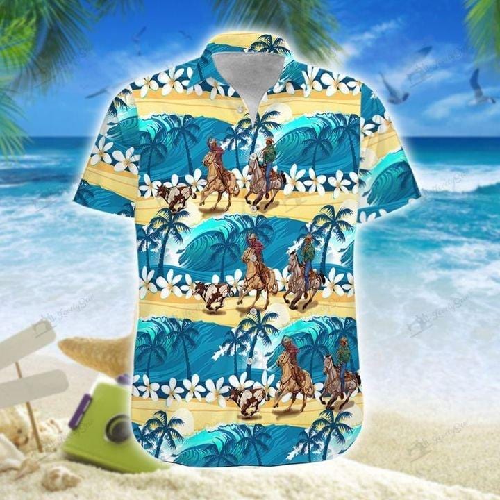 Team Roping Wave Sea Hawaiian Aloha Shirts #Dh{Size}