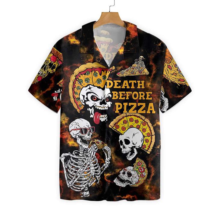 Skeleton Death Before Pizza Halloween Hawaiian Shirt | For Men & Women | Adult | HW8957{Size}