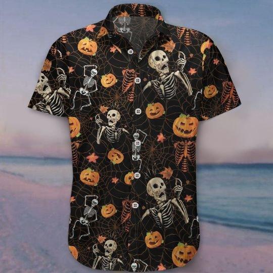 Skeleton Pumpkin Halloween Hawaiian Shirt | For Men & Women | Adult | HW9048{Size}