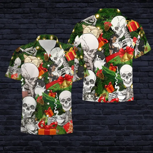 Skull And Cat Christmas Hawaiian Shirt | For Men & Women | Adult | HW9833{Size}