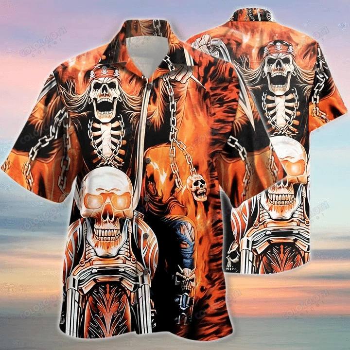 Skull Biker Motocycle Hawaiian Shirt | For Men & Women | Adult | HW5350{Size}