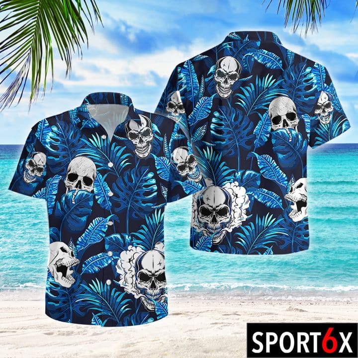 Skull Blue Tropical Hawaiian Shirt â Hothot 300720{Size}