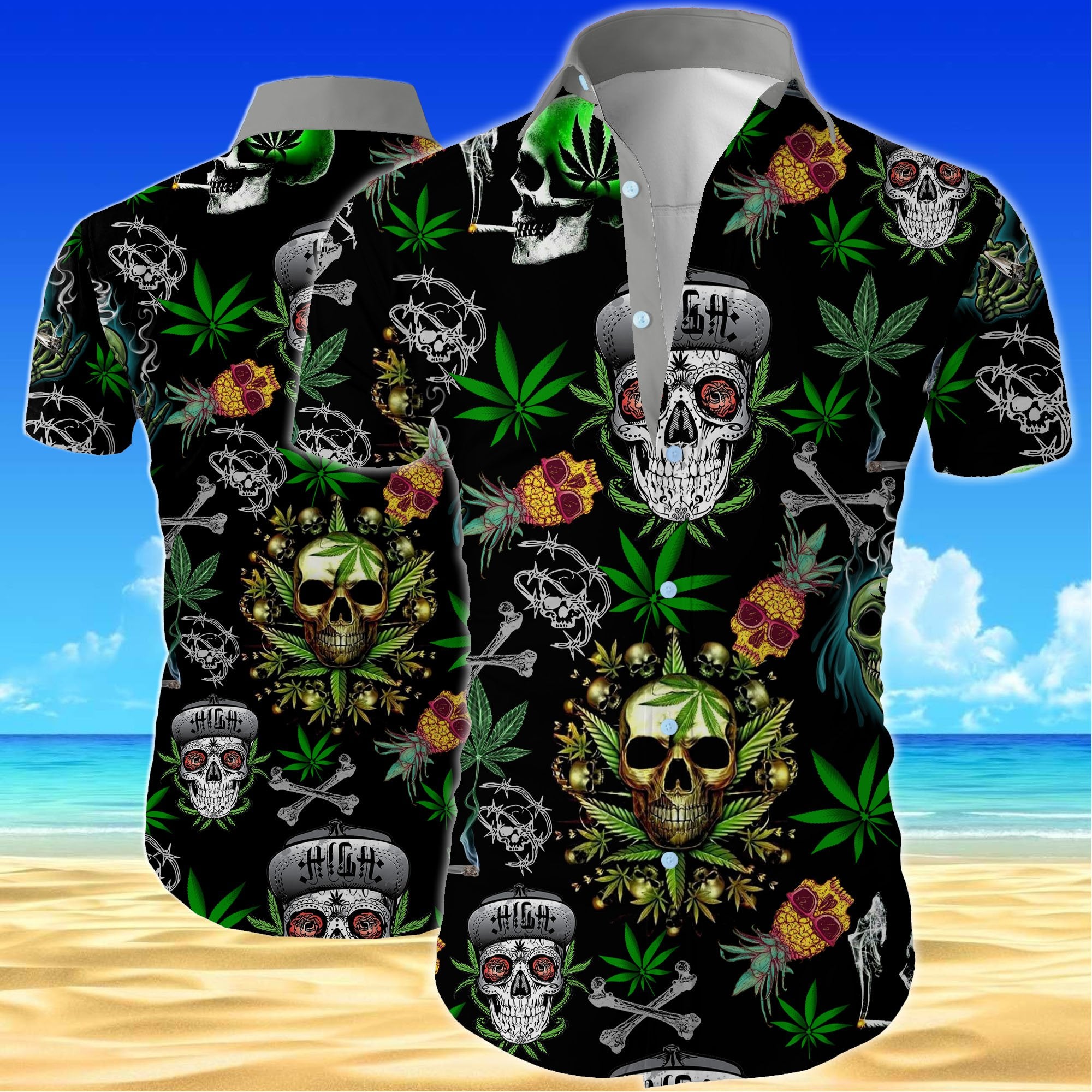 Skull Cannabis All Over Printed Hawaiian Shirt â Maria{Size}