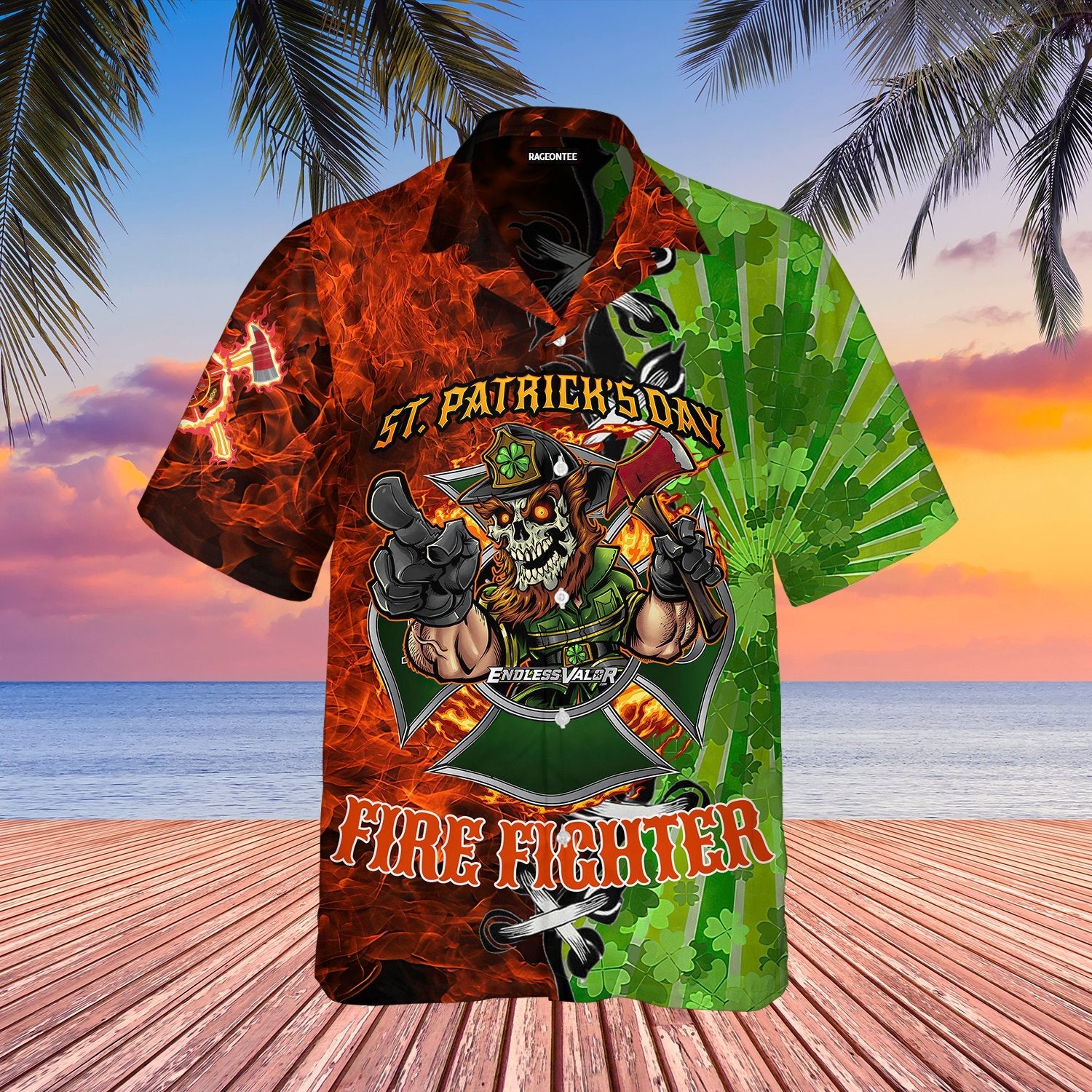 Skull Firefighter St Patrick's Day Hawaiian Shirt | For Men & Women | Adult | WT1267{Size}