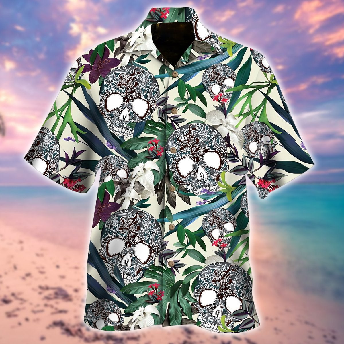 Skull Hawaiian Shirt - Vintage Skull Tropical Button Down Shirts - Skull Present Ideas{Size}