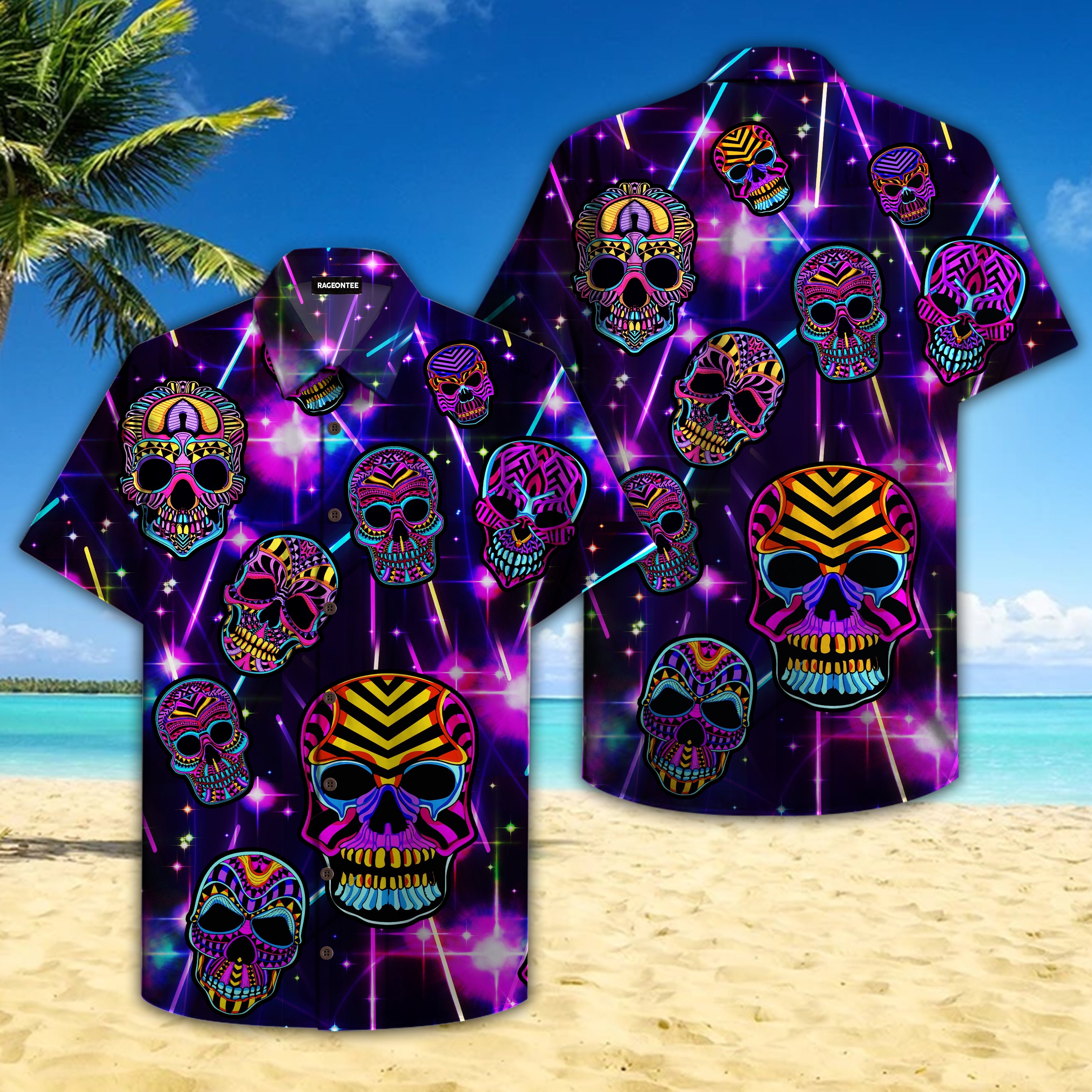 Skull Head Neon Hawaiian Shirt | For Men & Women | Adult | HW4694{Size}