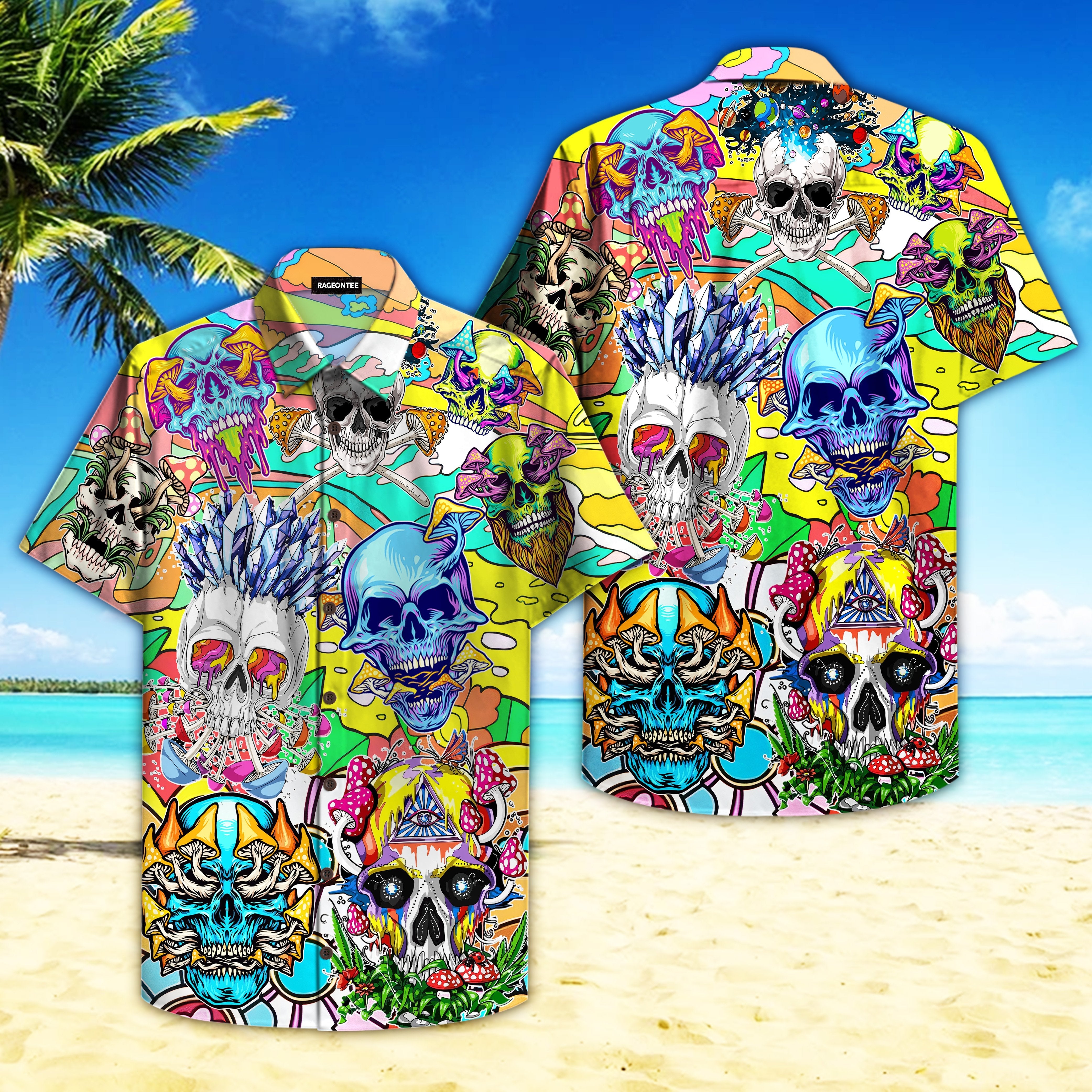 Skull Mushroom Hippie Hawaiian Shirt | For Men & Women | Adult | HW4705{Size}