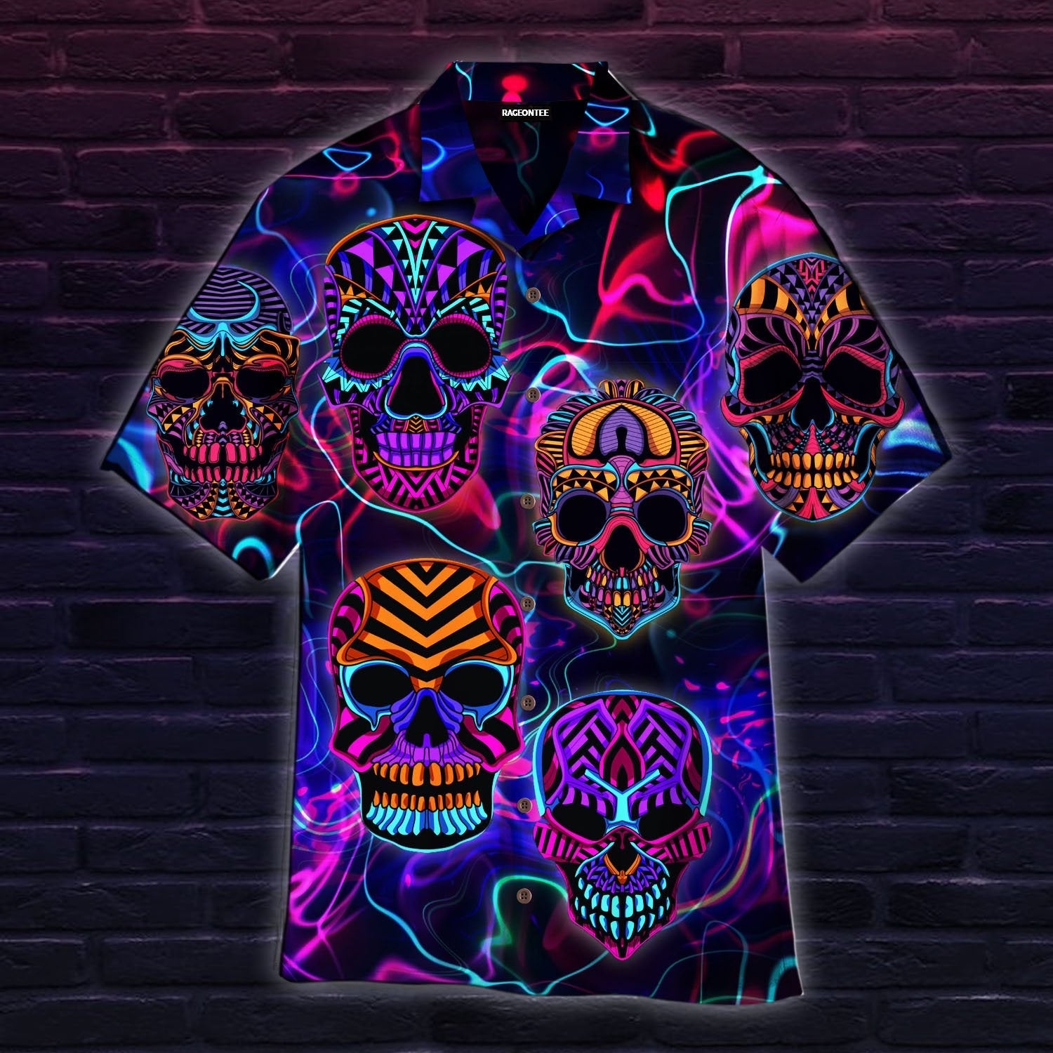 Skull Neon Glow Hawaiian Shirt | For Men & Women | Adult | HW4853{Size}