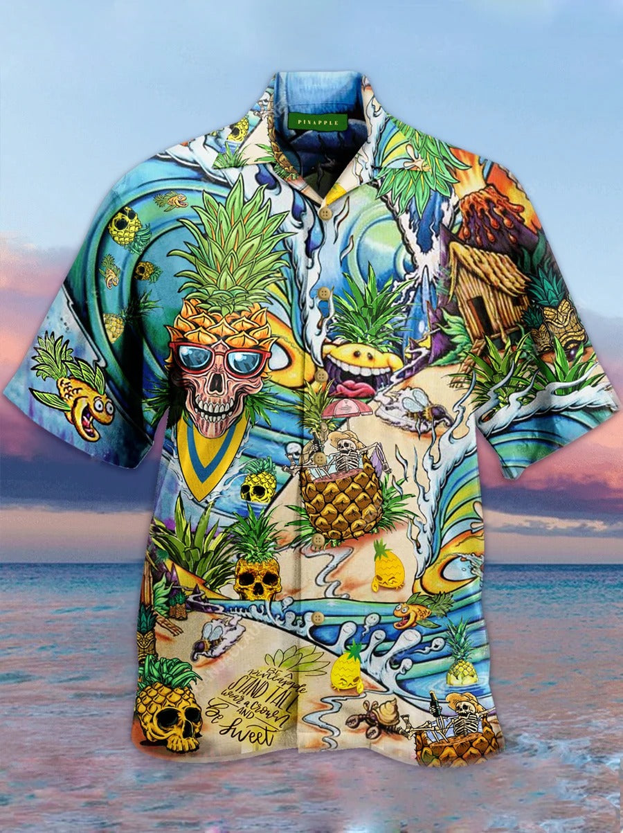 Skull pineapple beach hawaiian shirt{Size}