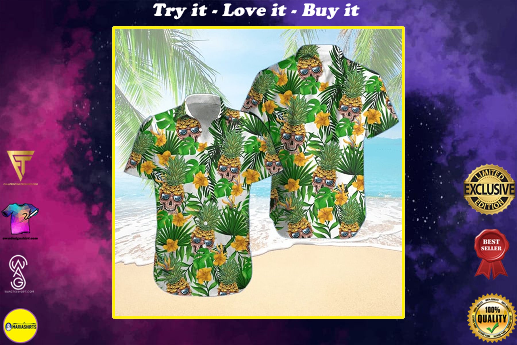 Skull Pineapple Tropical All Over Printed Hawaiian Shirt{Size}