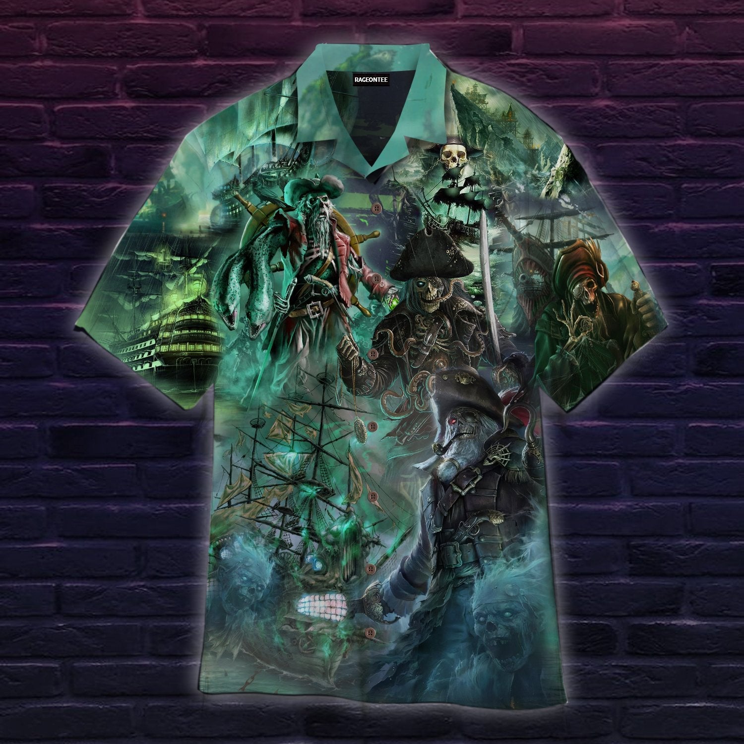 Skull Pirates And Ghost Ships Halloween Hawaiian Shirt | For Men & Women | Adult | WT1109{Size}