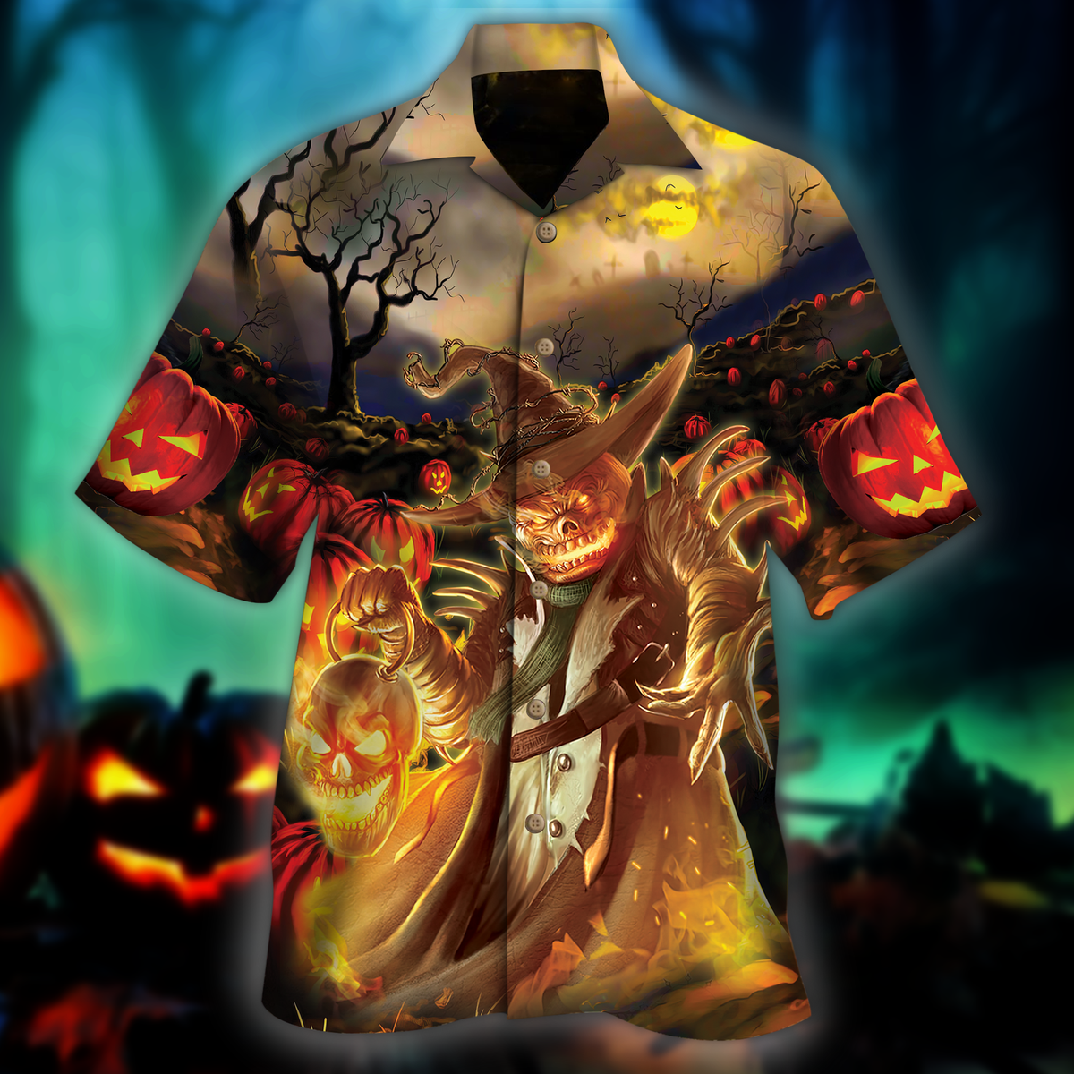 Skull Pumpkin Halloween Hawaiian Shirt | For Men & Women | Adult | HW9167{Size}