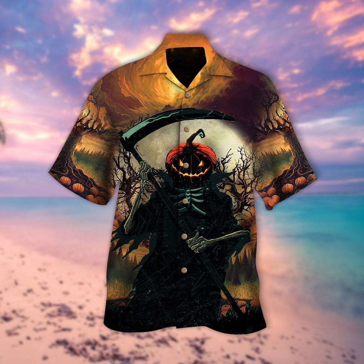 Skull Pumpkin Halloween Hawaiian Shirt | For Men & Women | Adult | HW9168{Size}