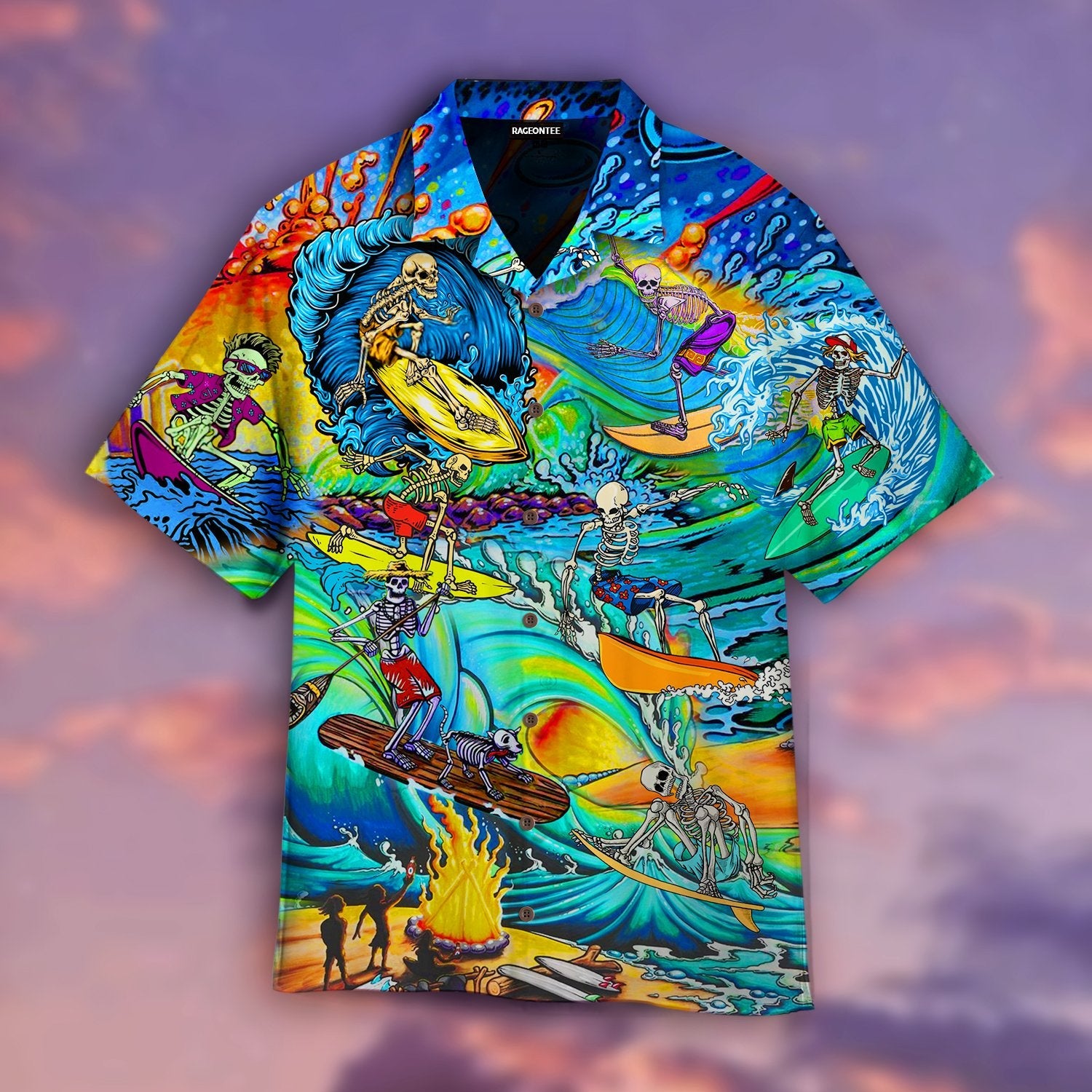 Skull Skeleton Surfing On The Beach Halloween Hawaiian Shirt | For Men & Women | Adult | WT1508{Size}