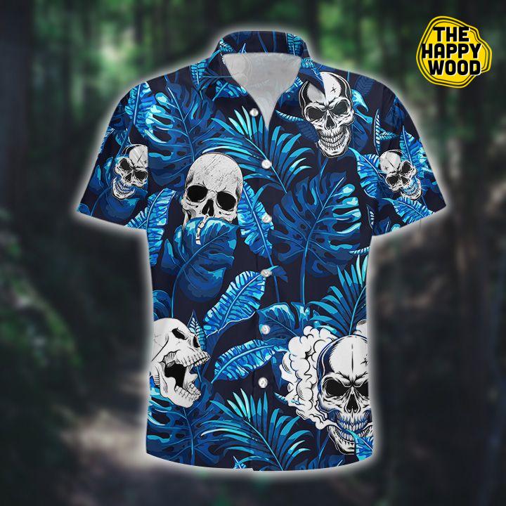 Skull Blue Tropical Hawaiian Hawaii Shirt{Size}