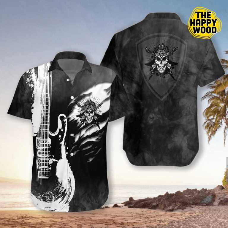 Skull Guitar Hawaiian Hawaii Shirt{Size}