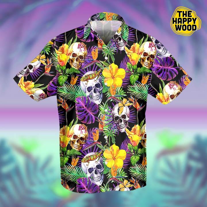 Skull Leaf Hawaiian Hawaii Shirt{Size}