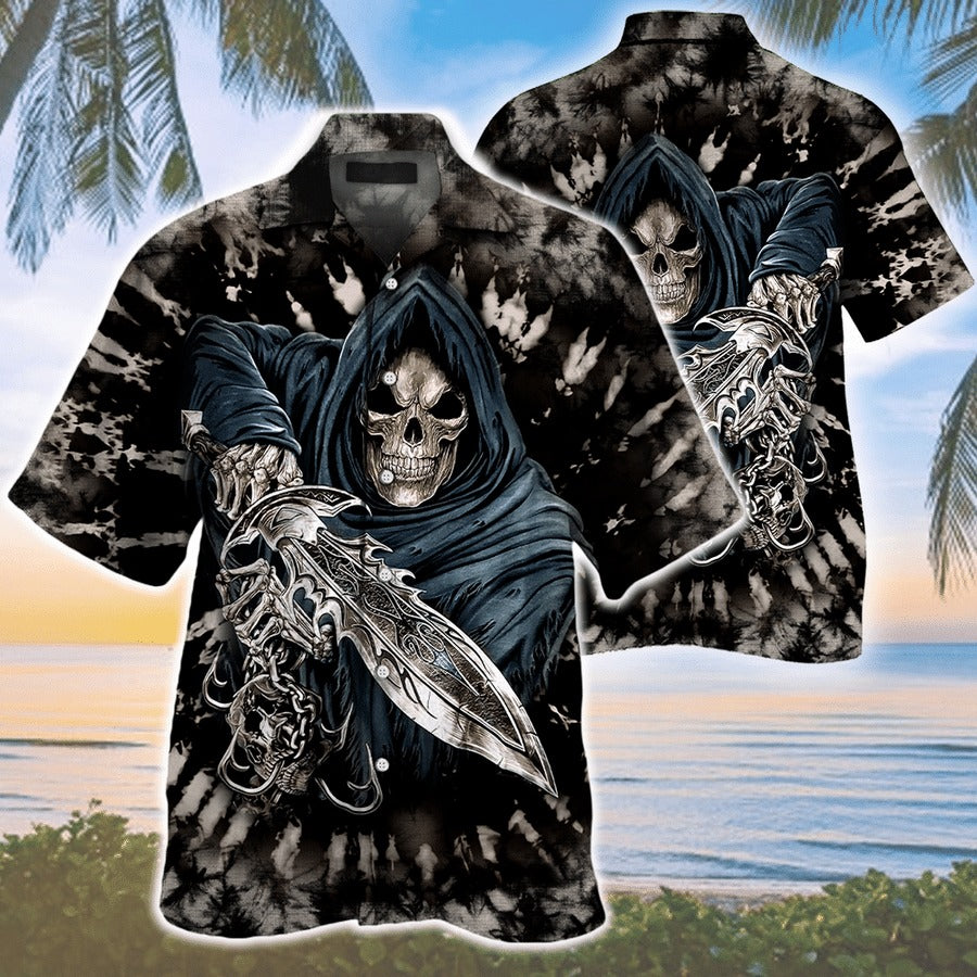 Skull Warrior Tie Dye Hawaiian Shirt{Size}