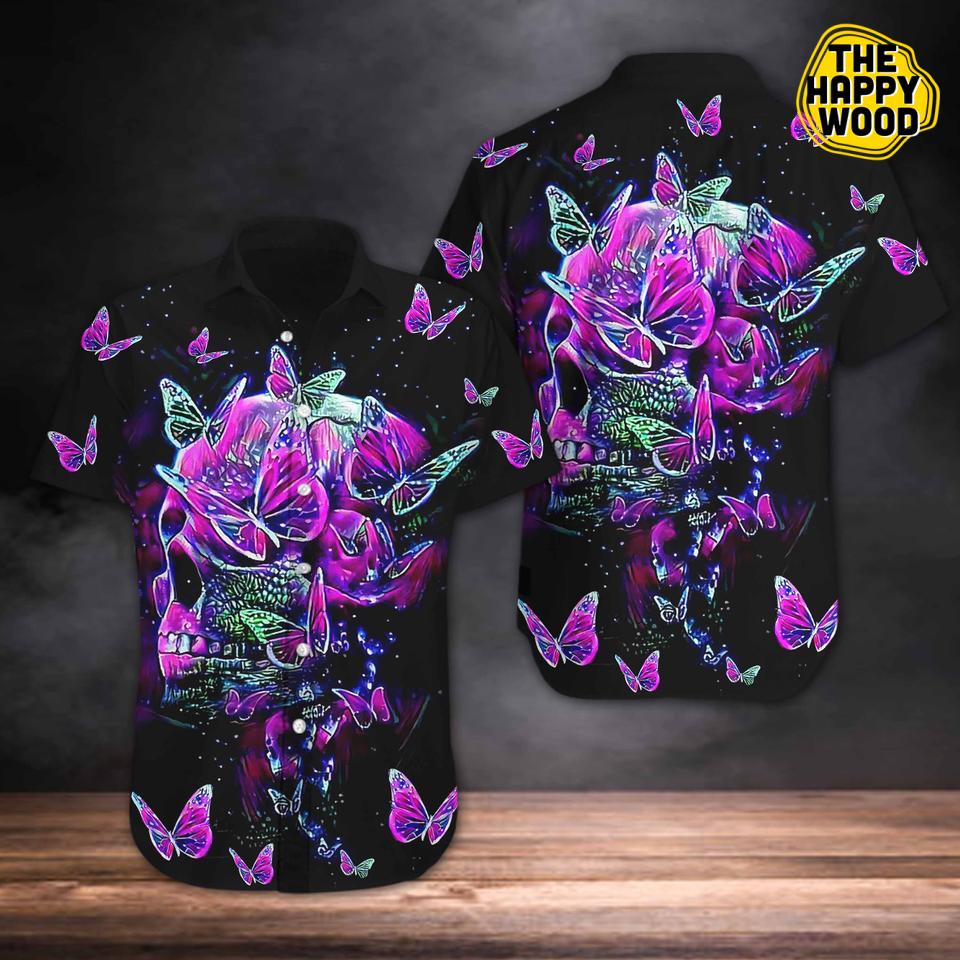 Skull Butterflies Hawaiian Hawaii Shirt{Size}