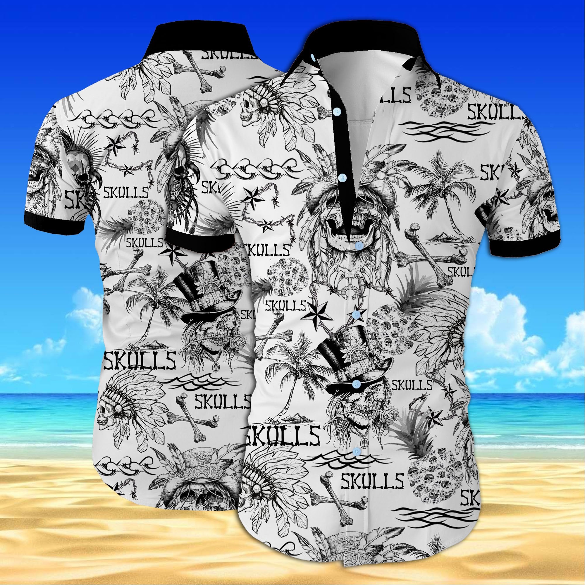 Skulls All Over Printed Hawaiian Shirt â Maria{Size}