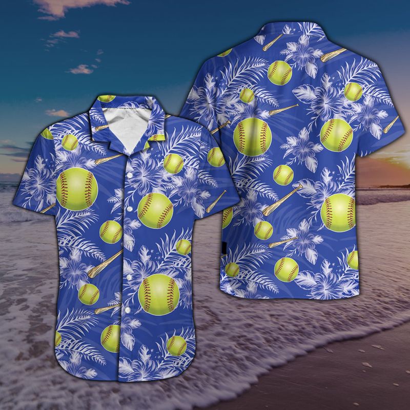 Softball Baseball Royal Blue Hawaiian Shirt{Size}