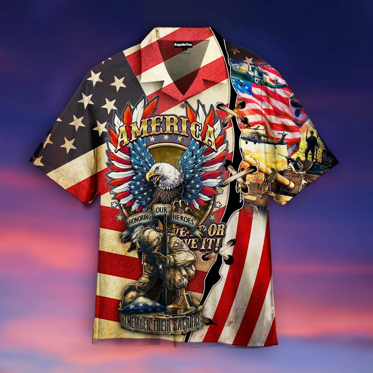 Soldier And Eagle American Hawaiian Shirt | For Men & Women | Adult | HW4532{Size}