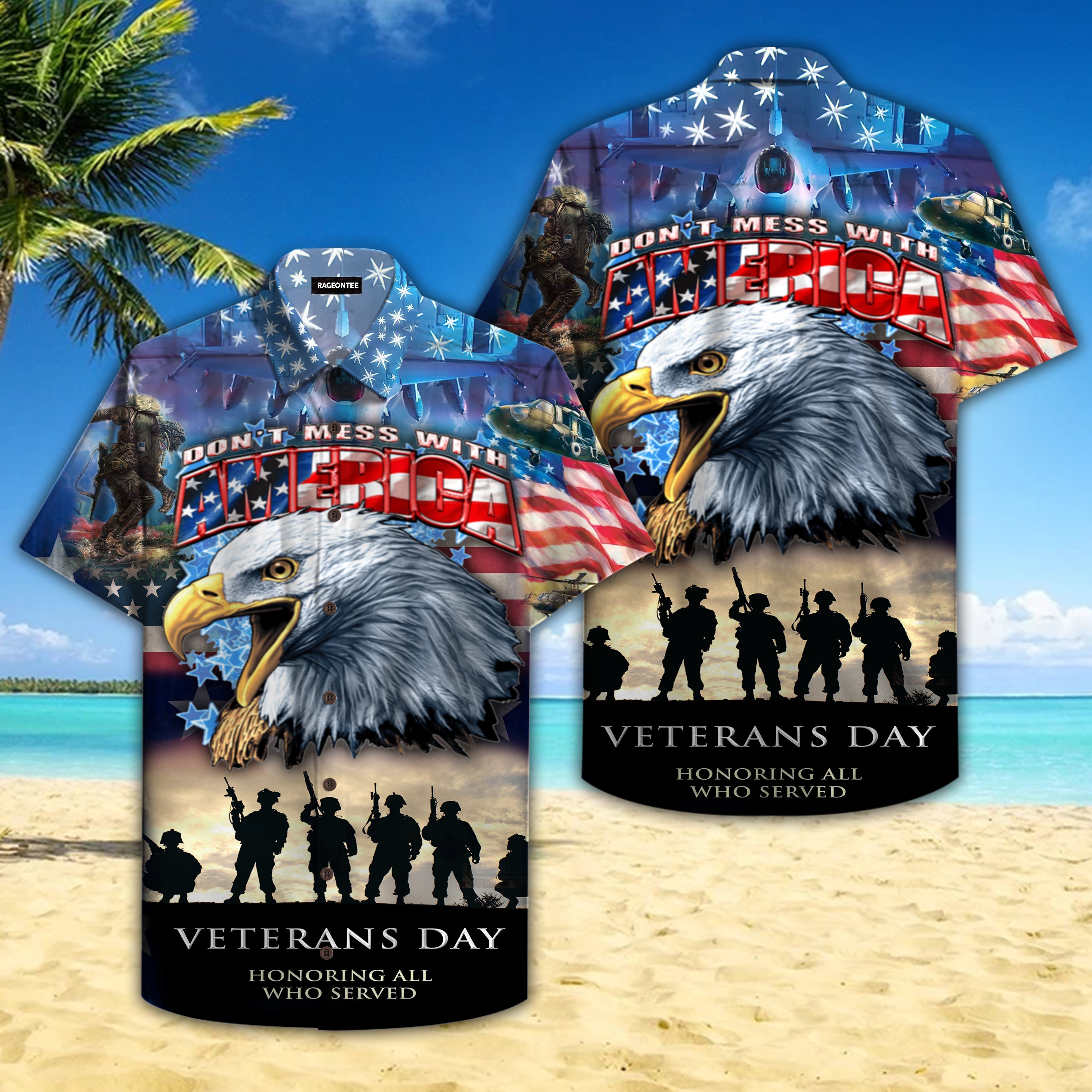 Soldier And Eagle American Hawaiian Shirt | For Men & Women | Adult | HW4533{Size}