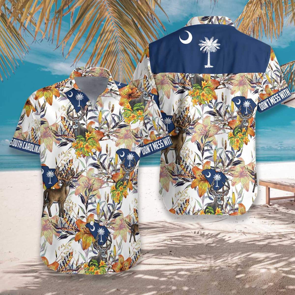 South Carolina White Tailed Deer And Yellow Jessamine Hawaiian Shirt | For Men & Women | Adult | HW7188{Size}